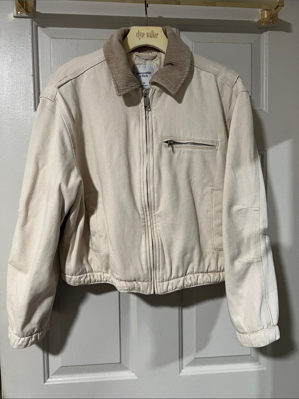 Abercrombie & Fitch Cream Jacket with Corduroy Collar